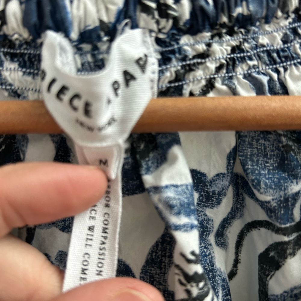 Apiece Apart Blue White Kasin Floral-Print Puff-Sleeve Top - Picture 8 of 8